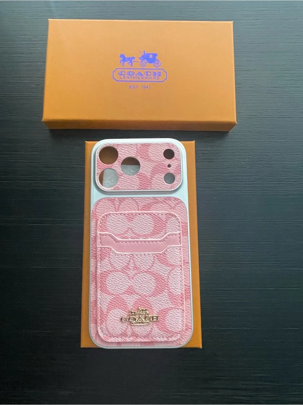 iPhone 17 pro max Coach Card Pocket Phone Case with Gold Logo. Box included